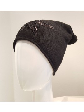 Beanie Mütze Star - schwarz mit schwarzen Pailetten